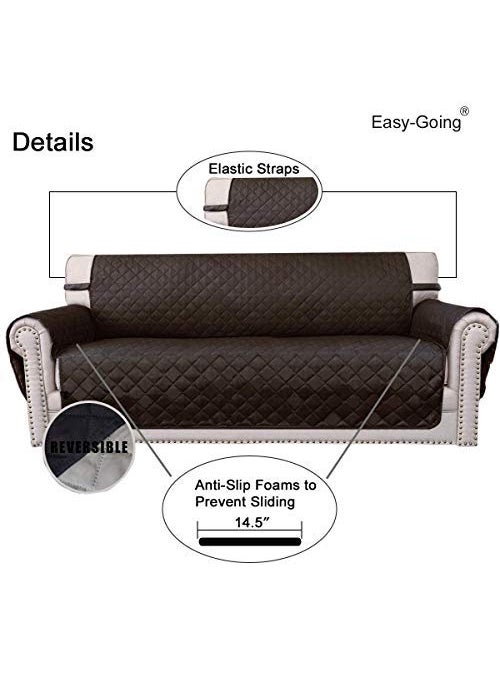 Easy-Going - Easy-Going 4 Seater Sofa Slipcover Reversible Sofa Cover Water Resistant Couch Cover with Foam Sticks Elastic Straps Furniture Protector for Pets Kids Children Dog Cat (XX-Large, Chocolate/Beige) - Image 1