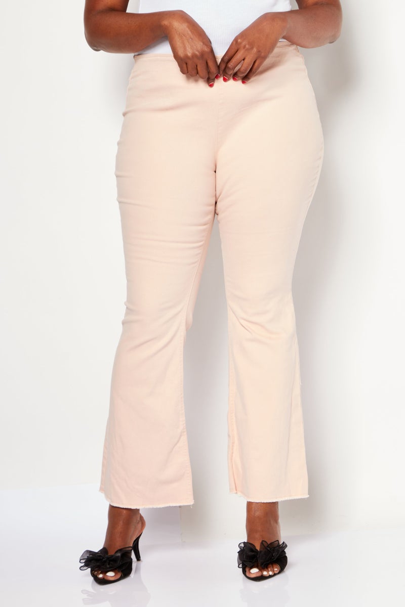 Women Plus Size Solid Pants, Pink