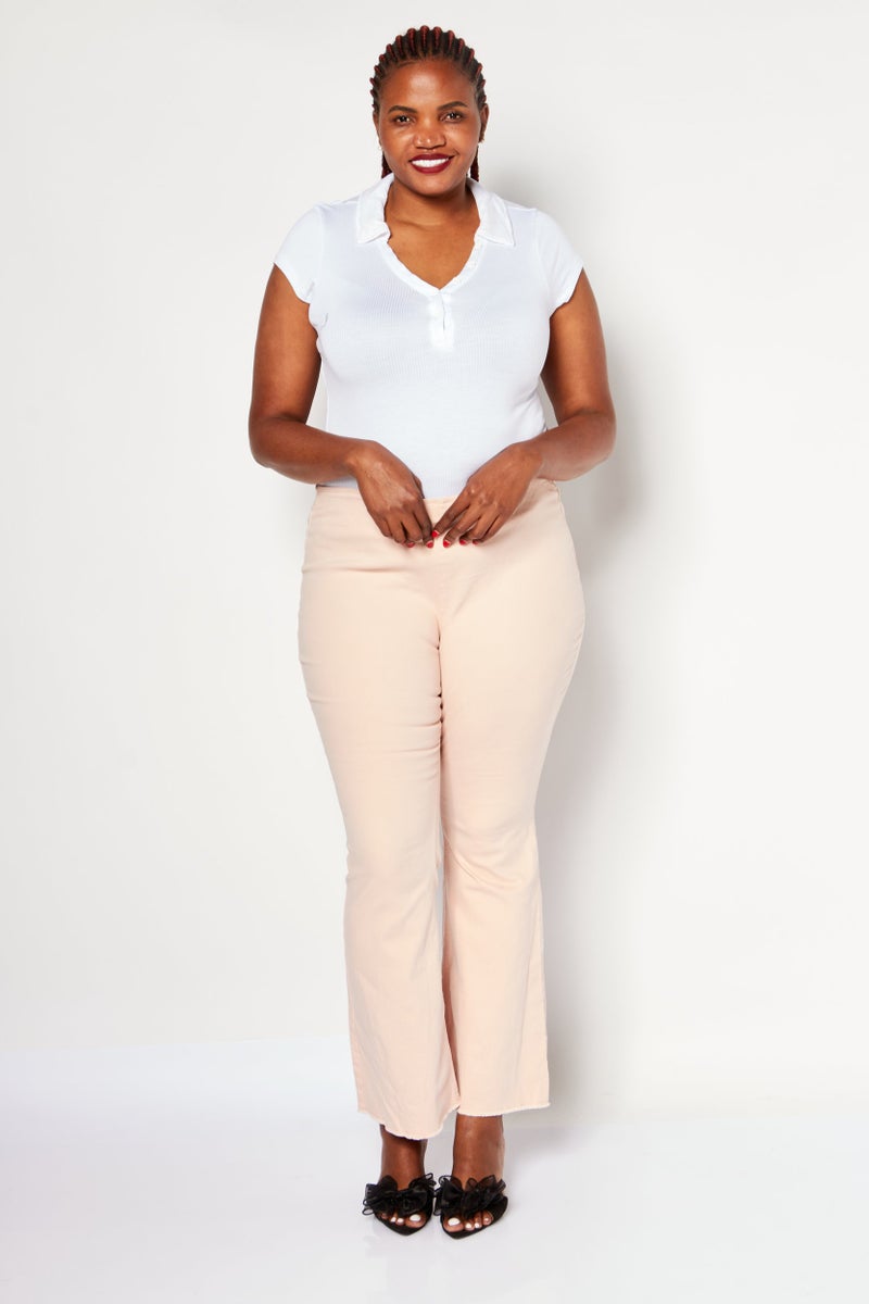 Women Plus Size Solid Pants, Pink