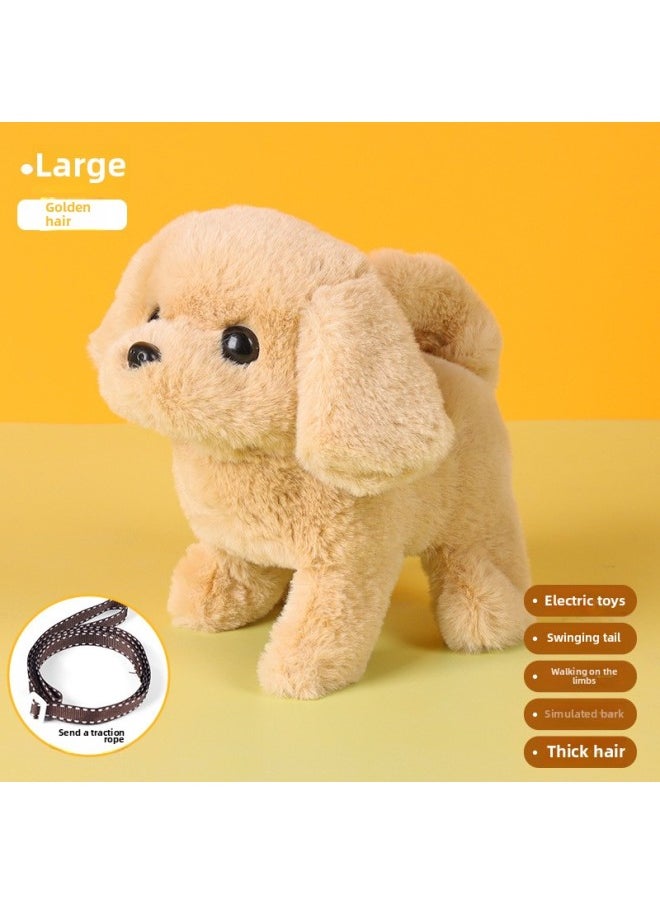 Table Game Toy Electric Plush Pet Toy Will Walk Will Call Teddy Golden Retriever Intelligent Robot Dog Doll-Color:Large Electric Golden Retriever + Traction Rope  - Image 1