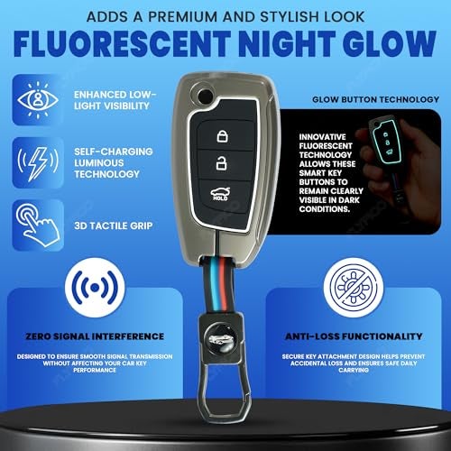 Coll of Fest® Metal Silicon Key Cover Compatible for Hyundai Verna 2024 2023 | i20 N line N6 Car 3 Button Flip Smart Key Metal and Silicon Protection Special Feature Visible in Low-Light Conditions - Image 3