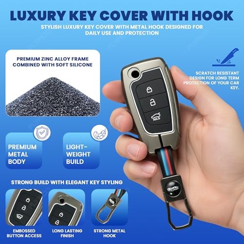 Coll of Fest® Metal Silicon Key Cover Compatible for Hyundai Verna 2024 2023 | i20 N line N6 Car 3 Button Flip Smart Key Metal and Silicon Protection Special Feature Visible in Low-Light Conditions - Image 4