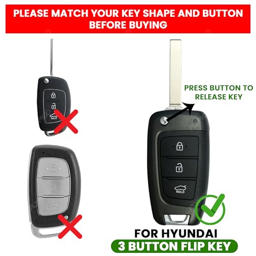 Coll of Fest® Metal Silicon Key Cover Compatible for Hyundai Verna 2024 2023 | i20 N line N6 Car 3 Button Flip Smart Key Metal and Silicon Protection Special Feature Visible in Low-Light Conditions - Image 2