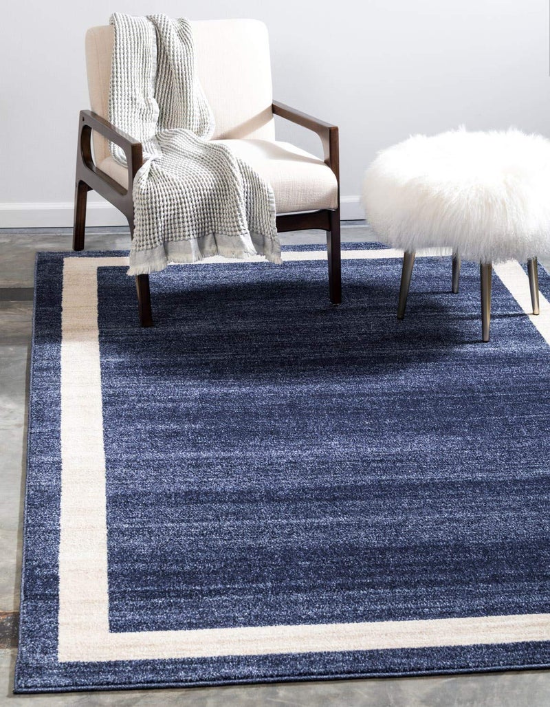 Unique Loom Del Mar Collection Area Rug - Maria (5' 3" x 8' Rectangle, Navy Blue/ Ivory) - Image 1