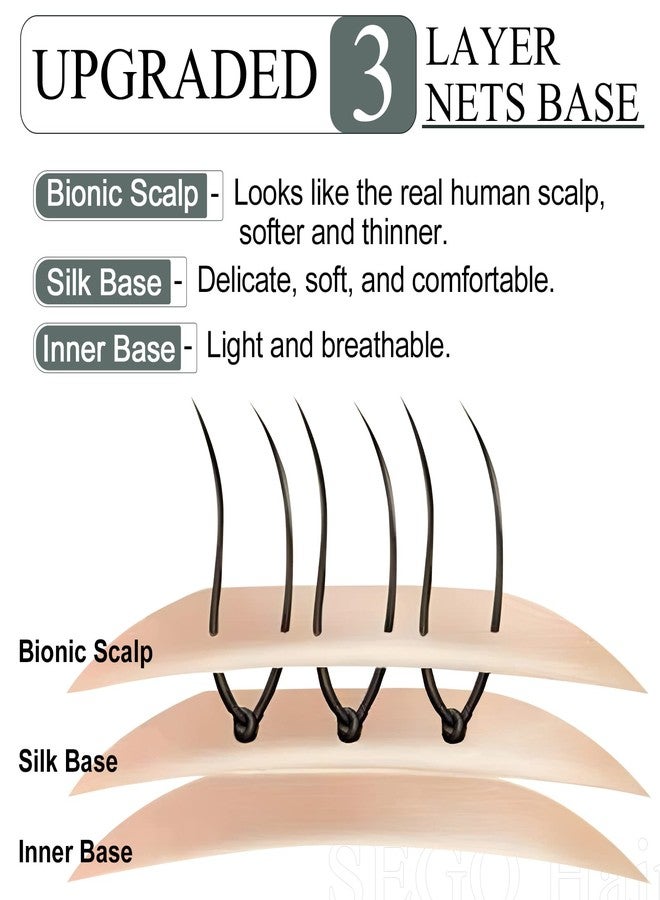 SEGO Hair Toppers for Women, Clip in Real Human Hair Toppers Straight with Bangs 150% Density Silk Base -10 Inch #4/27 Medium Brown Mix Dark Blonde - Image 5