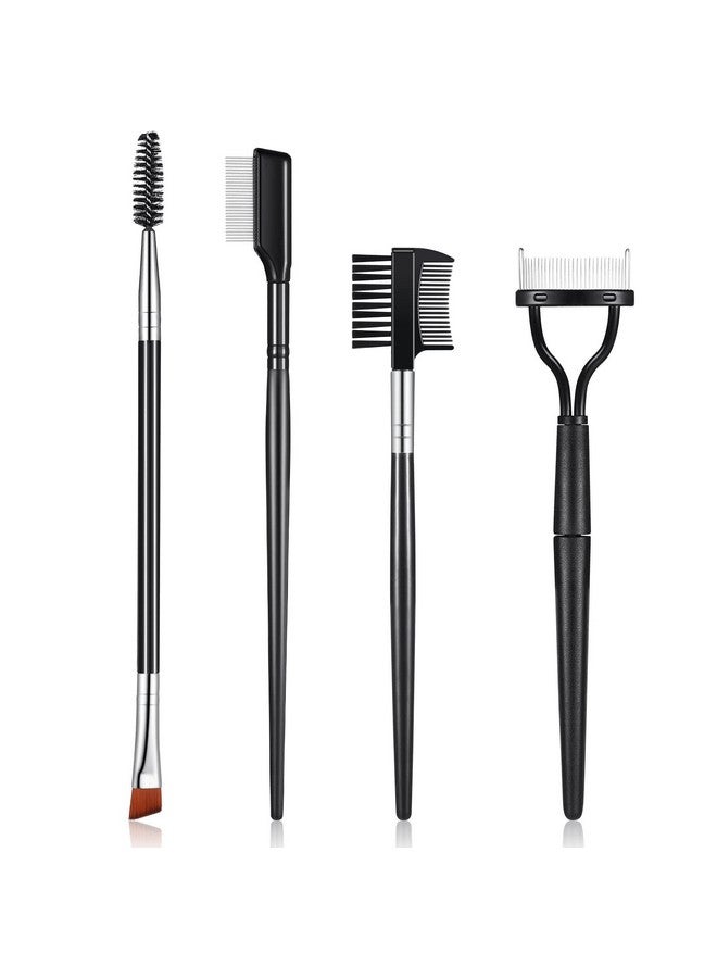 Skyley 4 Pieces Eyebrow Brush Eyelash Separator Brow Comb And Lash Spoolie Professional Eye Makeup Tools Metal Folding Lash Comb For Eyelash Black Double Head Eyelash Brush - Image 1