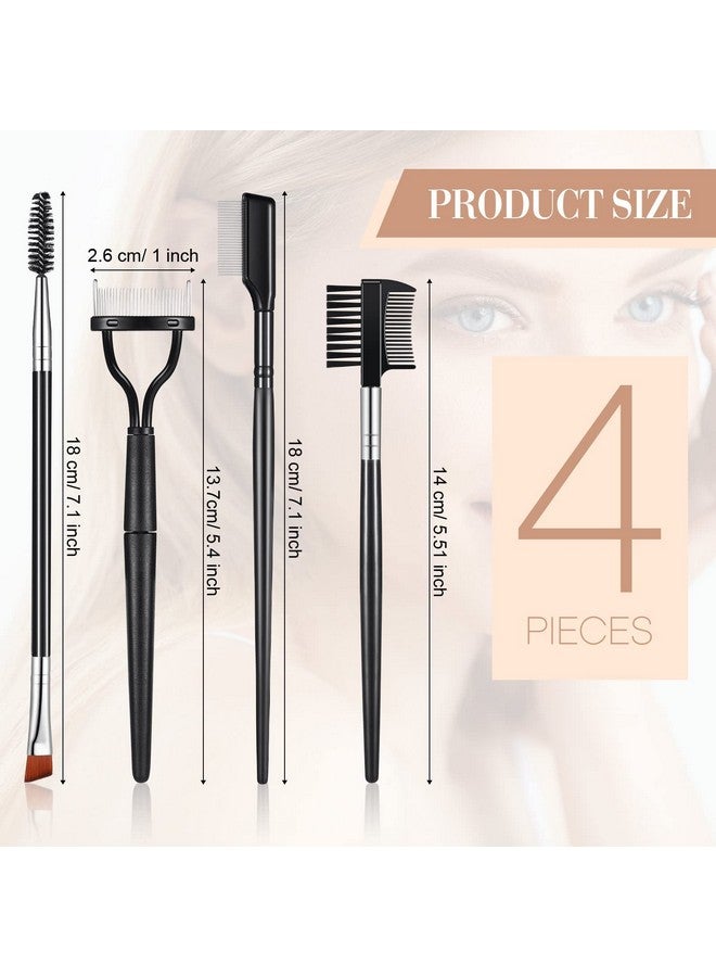 Skyley 4 Pieces Eyebrow Brush Eyelash Separator Brow Comb And Lash Spoolie Professional Eye Makeup Tools Metal Folding Lash Comb For Eyelash Black Double Head Eyelash Brush - Image 2