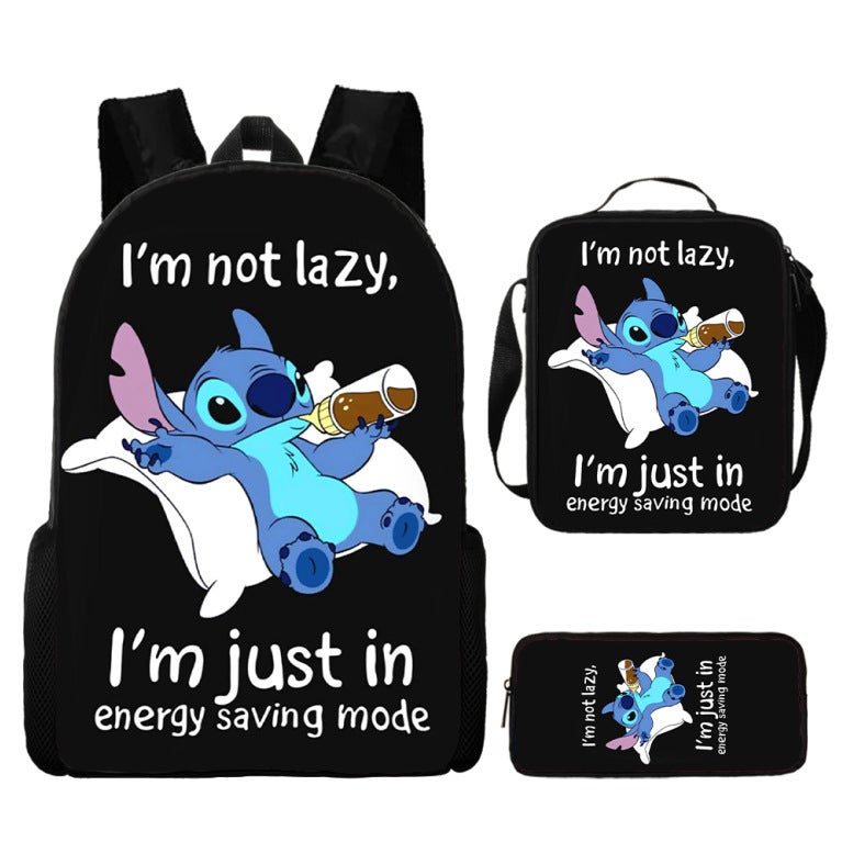 Amazon New Cartoon stitch stitch Three-Piece Set Schoolbag Backpack Backpack for Primary and Secondary School Students U style 