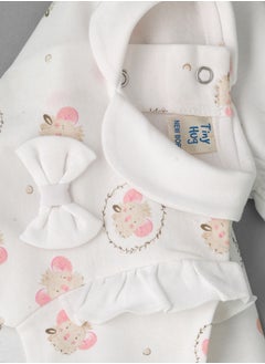 Tiny Hug Baby Girl White Mice Ruffled Coverall  - Image 4