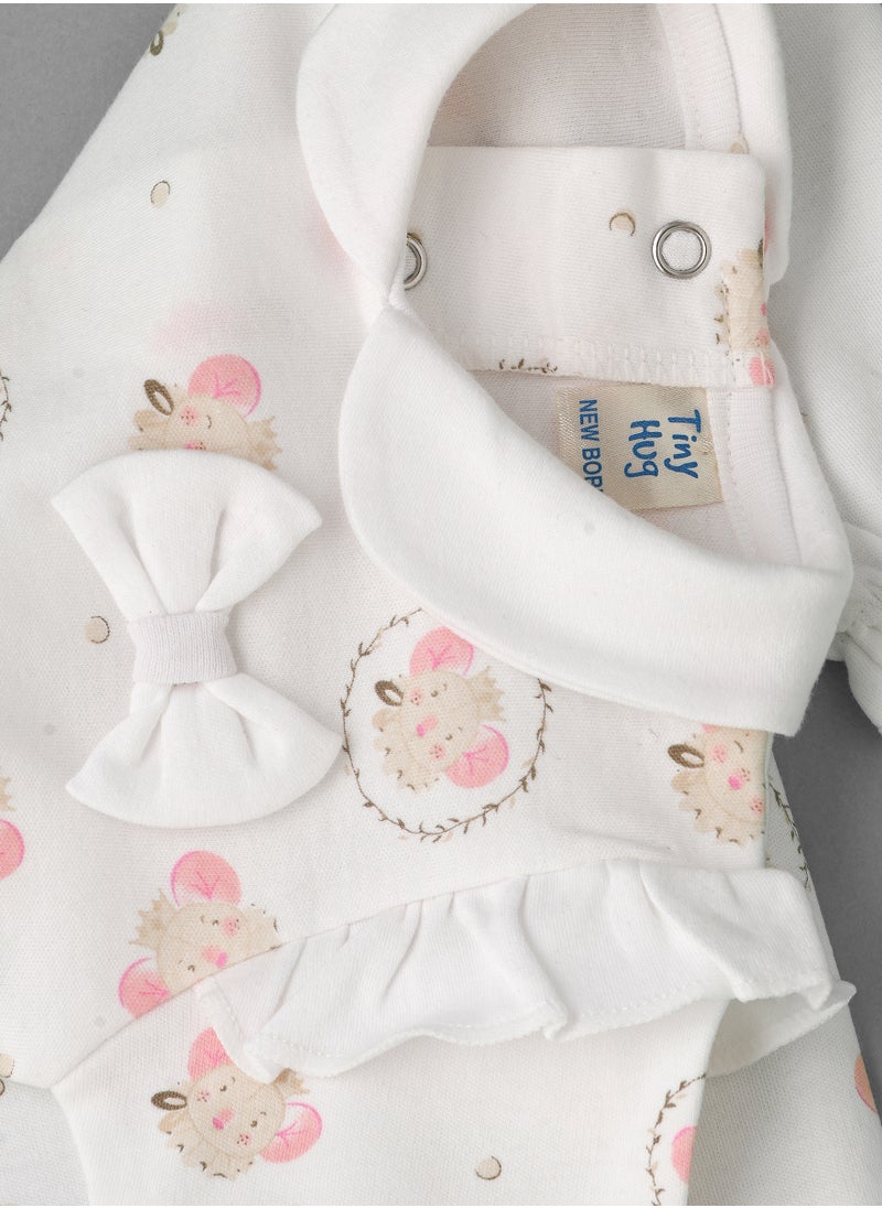 Tiny Hug - Baby Girl White Mice Ruffled Coverall - Image 1