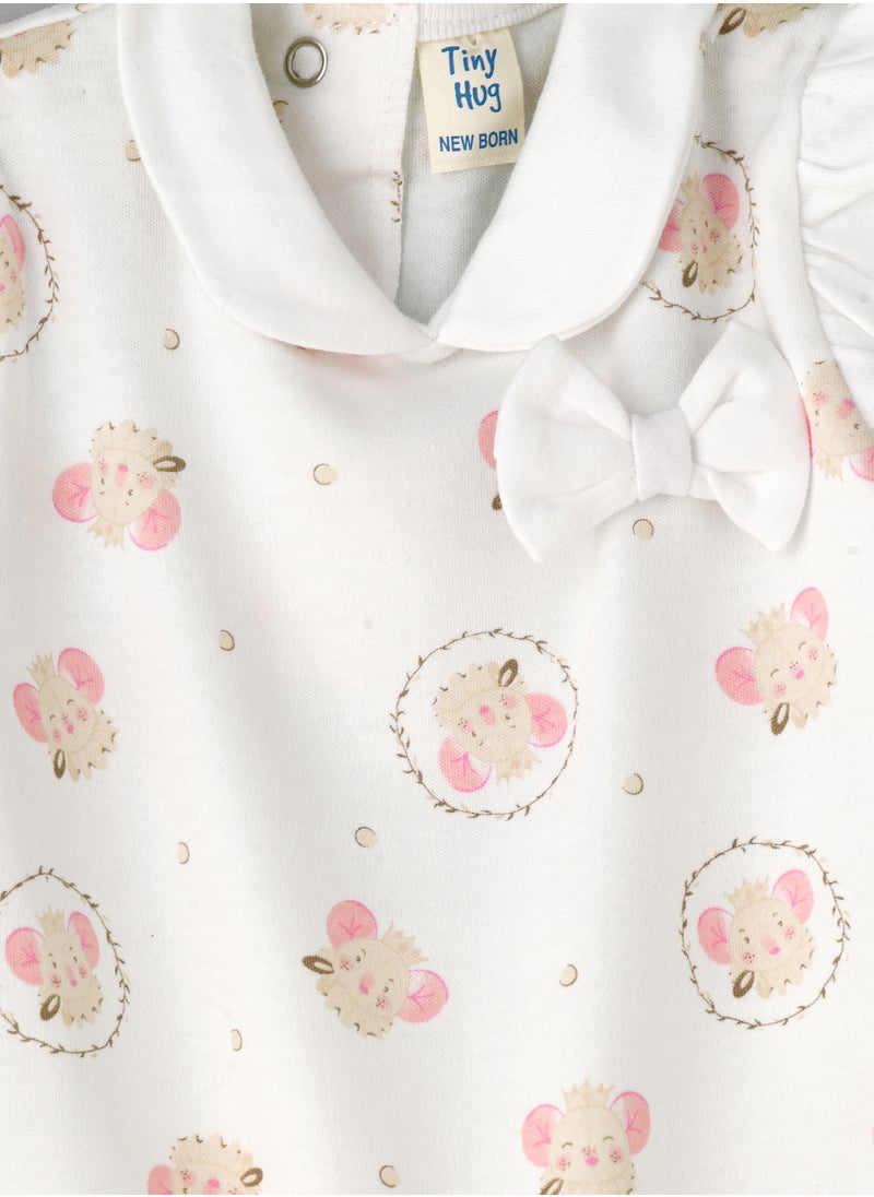Tiny Hug - Baby Girl White Mice Ruffled Coverall - Image 1
