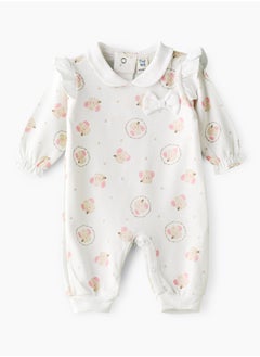 Tiny Hug Baby Girl White Mice Ruffled Coverall  - Image 1