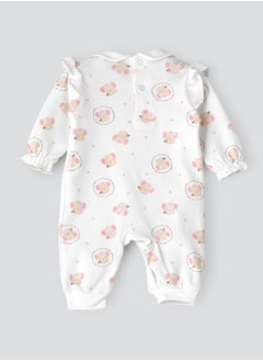 Tiny Hug Baby Girl White Mice Ruffled Coverall  - Image 2