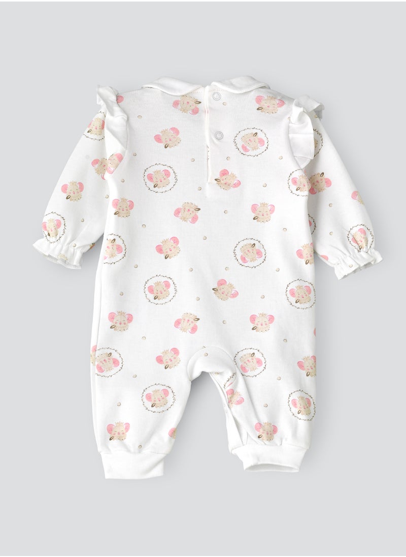 Tiny Hug - Baby Girl White Mice Ruffled Coverall - Image 1