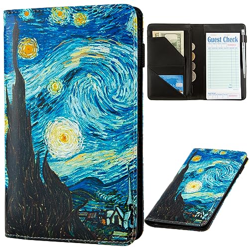 Beceere Server Book, Server Books for Waitress, Server Book with Zipper Pocket, Cute Server Book, Waitstaff Organizer Waitress Book with Money Pocket and Zipper Fit Server Apron (Van Gogh The Starry) - Image 1