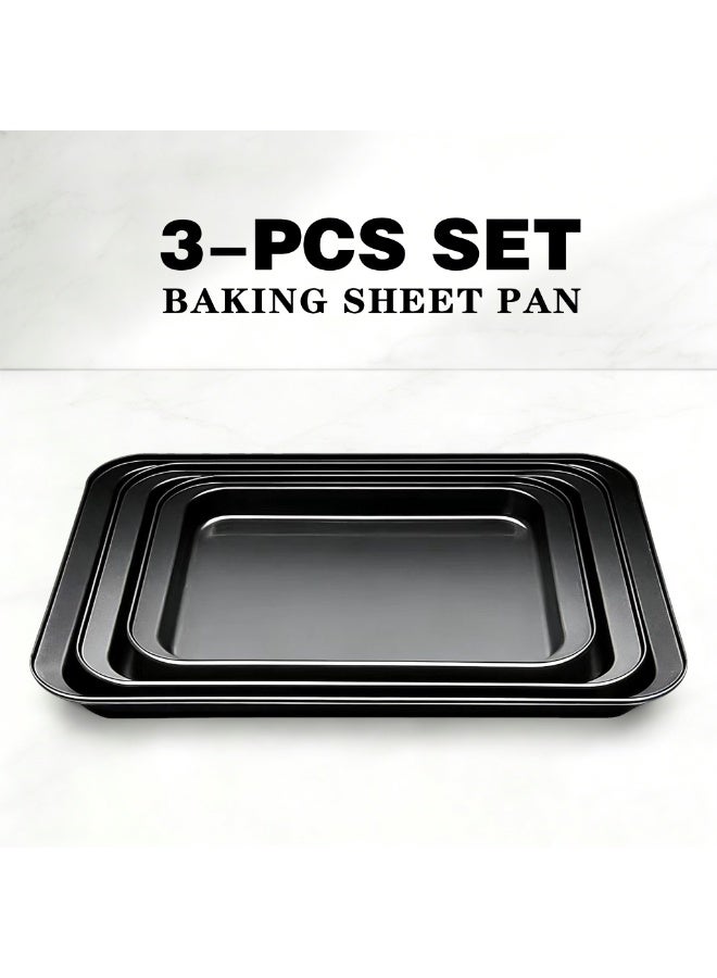 3-Piece Carbon Steel Baking Sheet Pan Set, Non-Stick Oven Baking Trays , Heavy Duty Non-Toxic Bakeware, Easy Clean Cookie Sheets for Kitchen Ovens, Ideal for Baking Cookies, Brownies, Pizza, Roasting Vegetables - Image 1