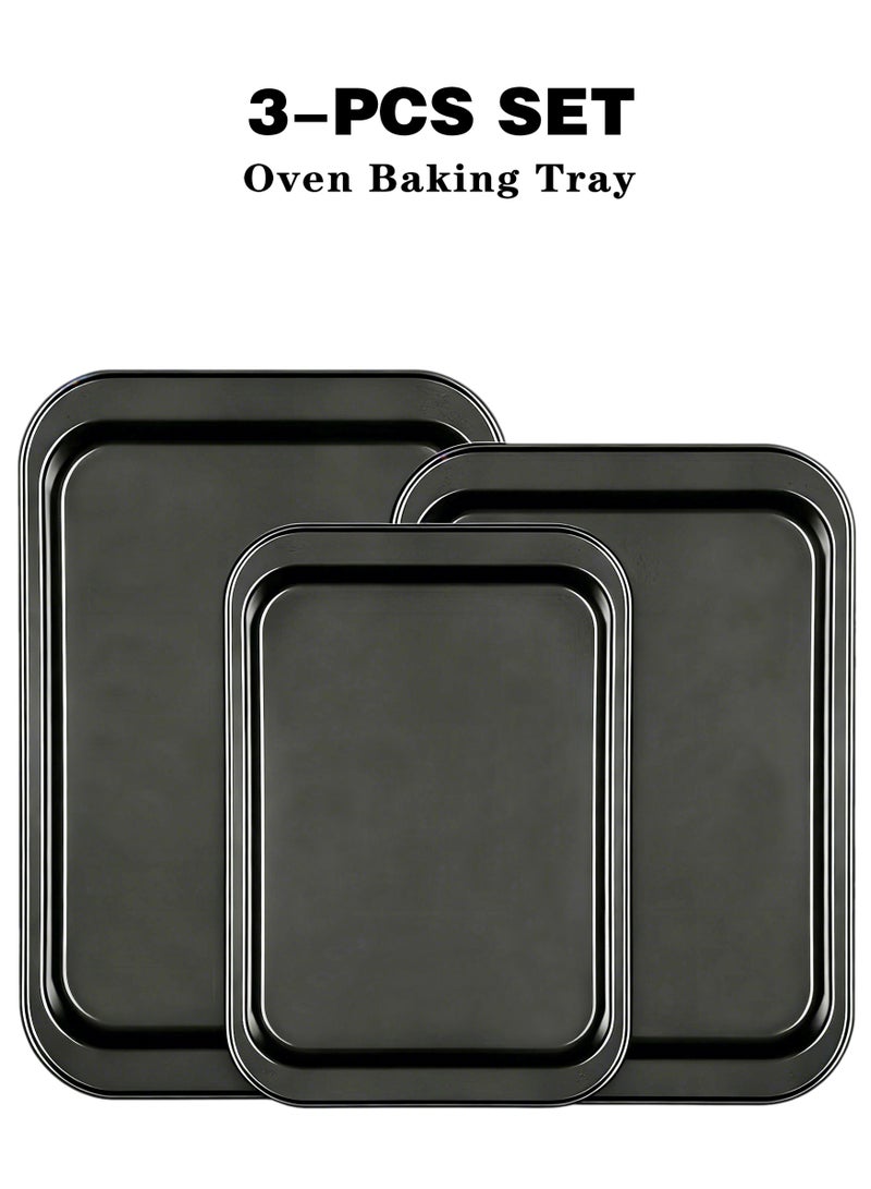 مجموعة من 3 صواني خبز من الفولاذ الكربوني، صواني خبز مقاومة للالتصاق، أدوات خبز متينة من الفولاذ الكربوني وخالية من المواد السامة، صواني بسكويت سهلة التنظيف لأفران المطبخ، مثالية لخبز البسكويت والبراونيز والبيتزا وشوي الخضار والمزيد - Image 1