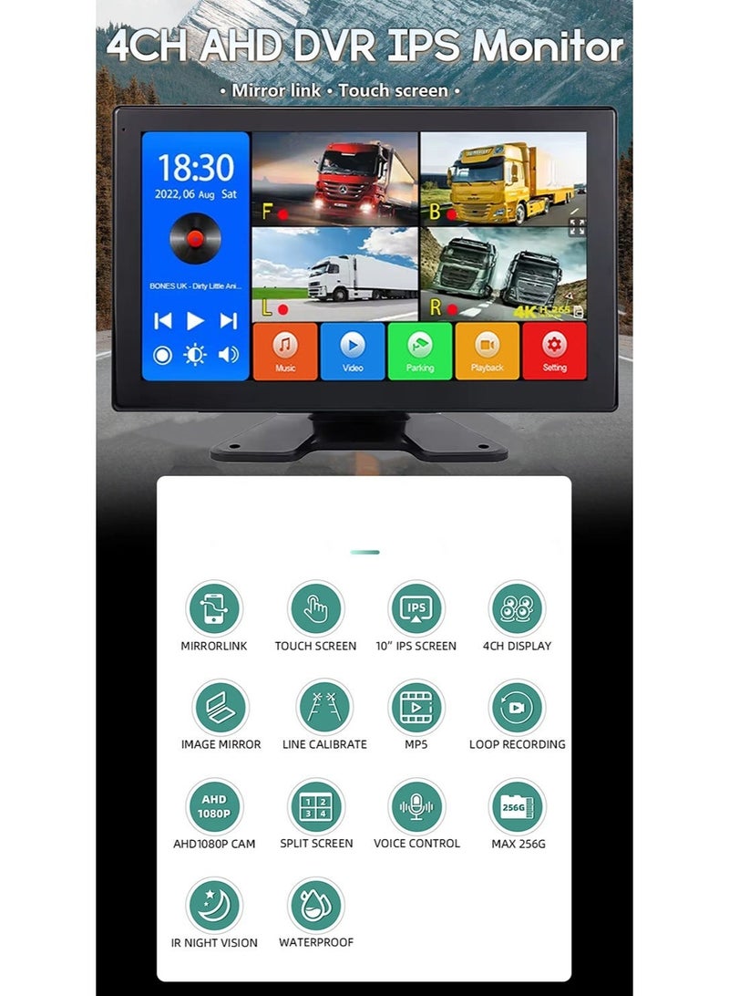 10.1 inch 4 channel 1080P Dash Camera for Trucks Bus Dashcam - Image 3