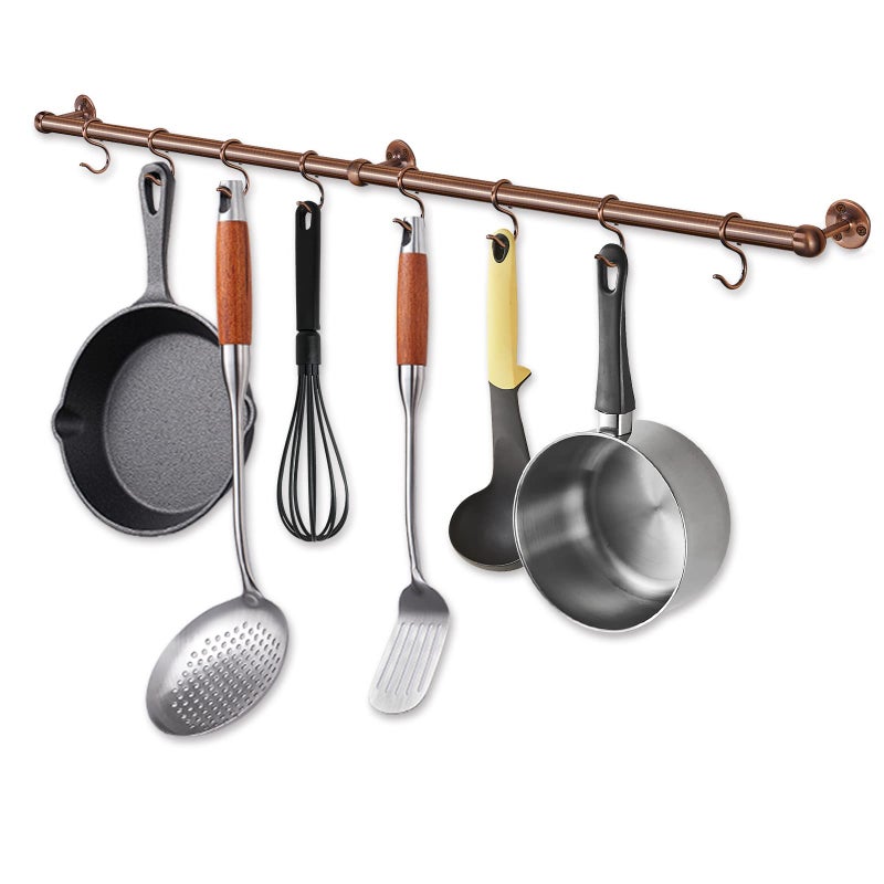 ROTHLEY 39.4 Inch Stainless Steel Wall Mounted Hanging Pot and Pan Rack with Adjustable S Hooks, Antique Copper - Image 1