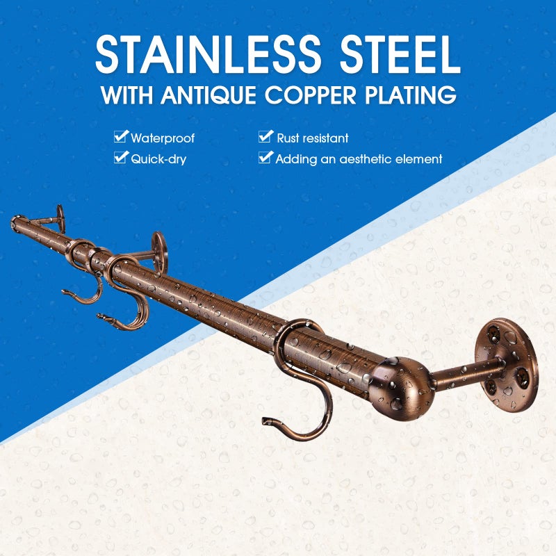 ROTHLEY 39.4 Inch Stainless Steel Wall Mounted Hanging Pot and Pan Rack with Adjustable S Hooks, Antique Copper - Image 4