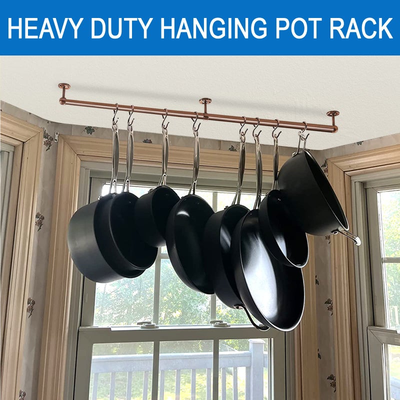 ROTHLEY 39.4 Inch Stainless Steel Wall Mounted Hanging Pot and Pan Rack with Adjustable S Hooks, Antique Copper - Image 5