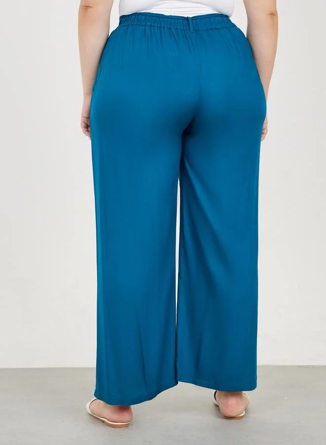 Styli High Rise Crop Length Wide Leg Pant with Drawcord Waist