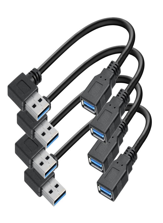 SaiTech IT 4 Pk 15CM USB 3.0 Extension Cable Type A Male to Female High-Speed Connection, Extension Cable Convertor Adapter Extender Cord Right Angle 90 Degree for Laptop, PC - Black - Image 1