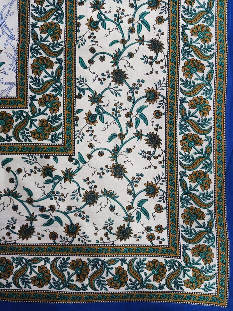 Doraya Queen Size Double Bed Sheet with Pillow Covers Pure Cotton Traditional Jaipuri Printed Bedcover Blue Queen - Image 2
