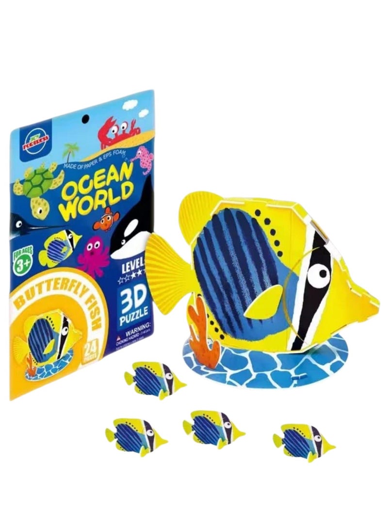Kid's Ocean World Animals DIY Puzzle: 3D  Paper Model Kit - Quick Assembly Educational Toy to Boost Spatial IQ-Clown Fish&Butterfly Fish - Image 2