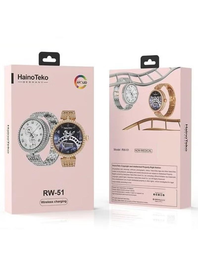 هينو تيكو ساعات هاينو تيكو ألمانيا الذكية RW-51 للبنات والنساء - ذهبي وفضي - Image 2
