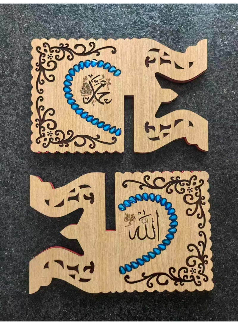 Fianser Decorative Wooden Quran Stand with Blue Faux Gemstone Accents – Intricate Carved Rehal Book Rest – Portable X-Shape Holder for Muslim Home Decor - Image 4
