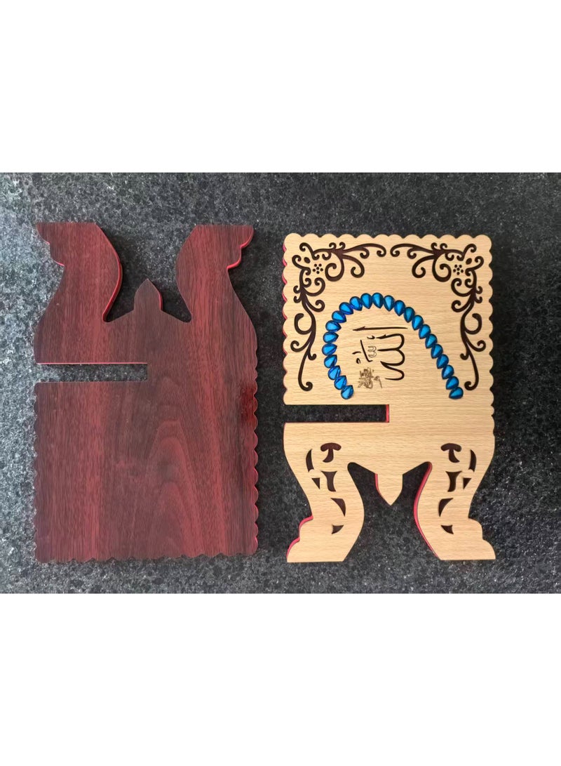 Fianser Decorative Wooden Quran Stand with Blue Faux Gemstone Accents – Intricate Carved Rehal Book Rest – Portable X-Shape Holder for Muslim Home Decor - Image 5