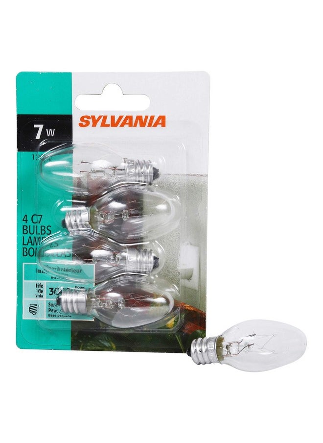 LEDVANCE SYLVANIA Incandescent 7W C7 Night Light Bulb, E12 Candelabra Base, 40 Lumens, Clear Finish, 2850K, Warm White - (13545), 4 Count (Pack of 1)  - Image 1