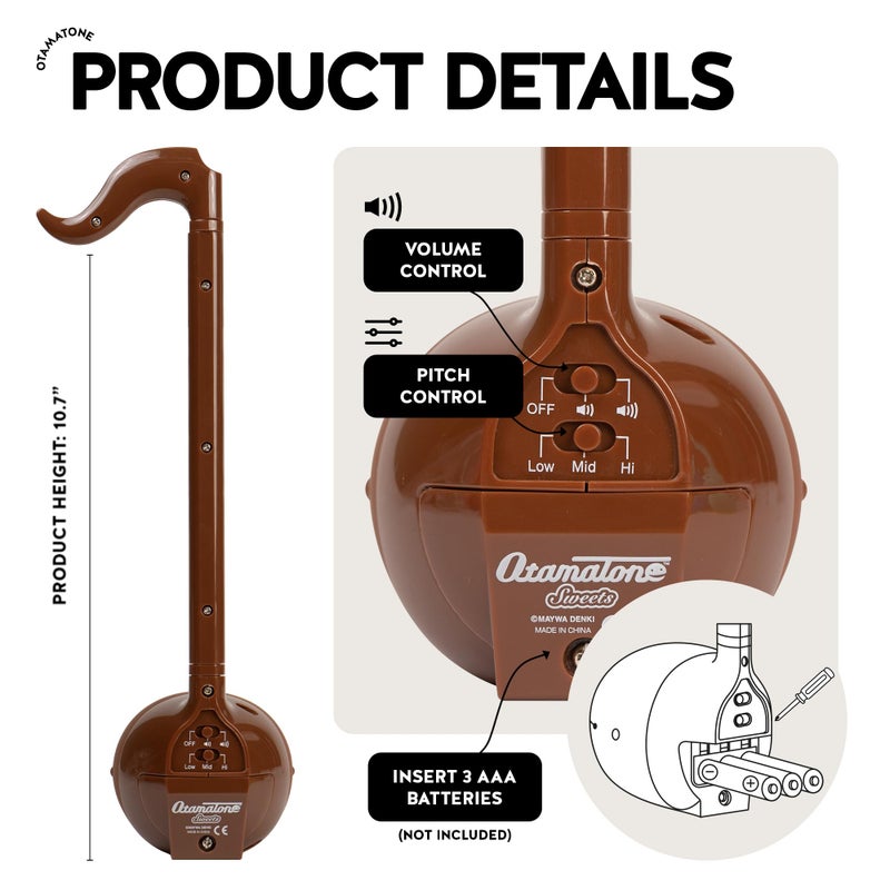 Otamatone أوتاماتون - آلة موسيقية إلكترونية يابانية محمولة من استوديو مايو دينكي، فائزة بجوائز، هدية تعليمية ممتعة للأطفال، المراهقين والبالغين - شوكولاتة - Image 4