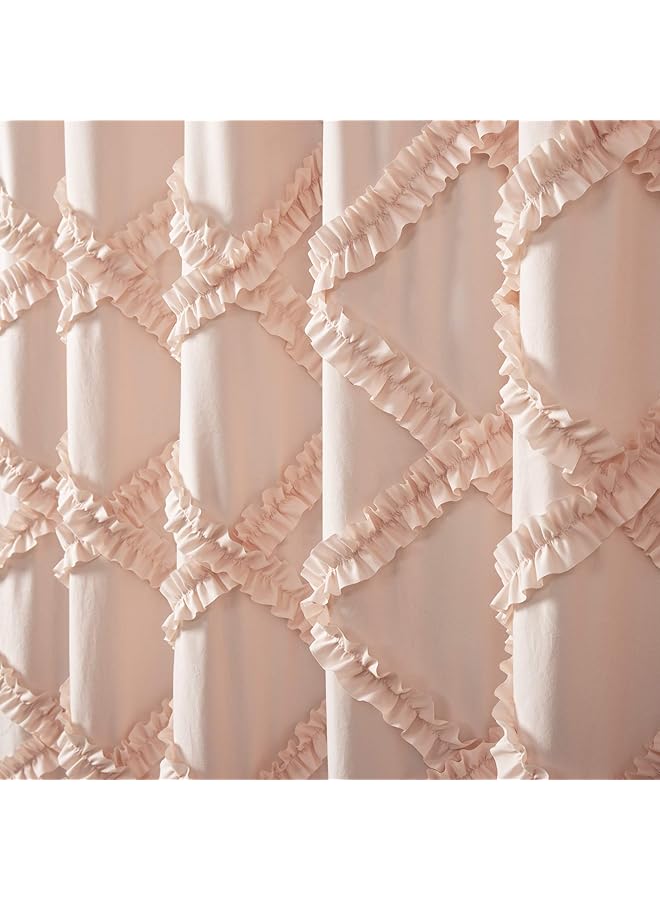erorex X 72” Blush Ruffle Diamond Shower Curtain Textured Vintage Chic Farmhouse Style Design - Image 2
