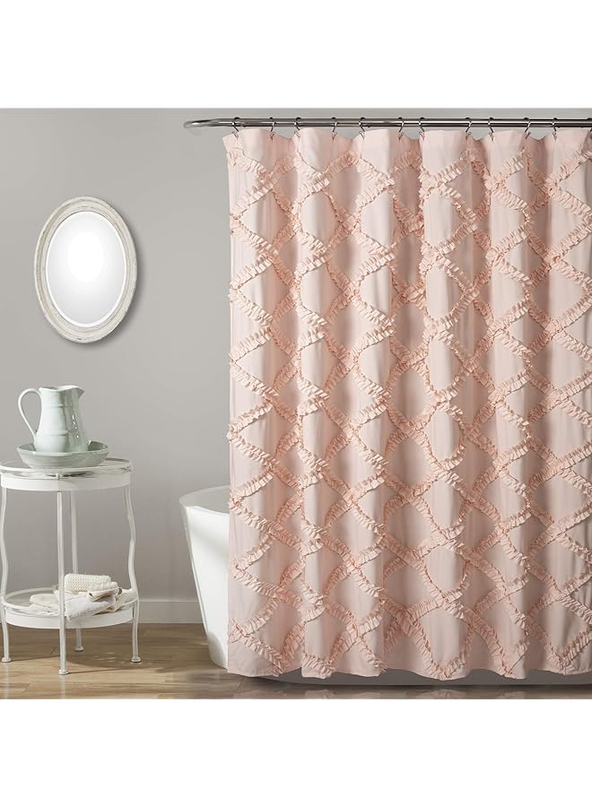 erorex X 72” Blush Ruffle Diamond Shower Curtain Textured Vintage Chic Farmhouse Style Design - Image 1