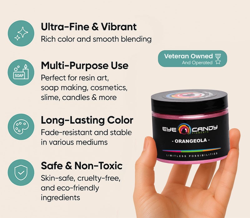 Eye Candy Pigments Premium Red Mica Powder - Orangeola (50gr) - for Epoxy, Resin, Soap, Paint, Woodworking, Acrylic Pouring, Bath Bombs, Fishing Lures - DIY Arts and Crafts Additive - Image 3