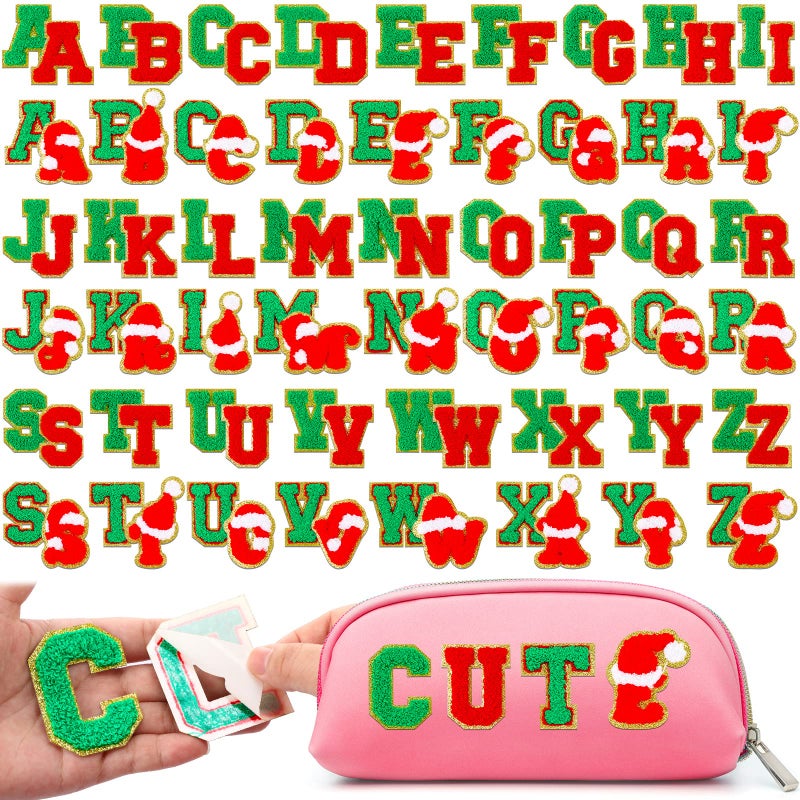 Jutom 104 Pcs Self Adhesive Chenille Letter Patches Letter Patches Chenille Stick on Embroidered Patch for Clothing Jackets Backpacks HatsCuteGreen Red