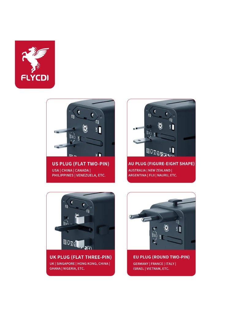 FLYCDI 35W Universal Travel Adapter | 5 Ports – 2× USB-A 12W, 2× USB-C 12W, 1× USB-C 35W Fast Charging | Compact & Portable - Image 4