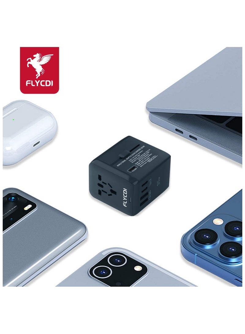 FLYCDI 35W Universal Travel Adapter | 5 Ports – 2× USB-A 12W, 2× USB-C 12W, 1× USB-C 35W Fast Charging | Compact & Portable - Image 5