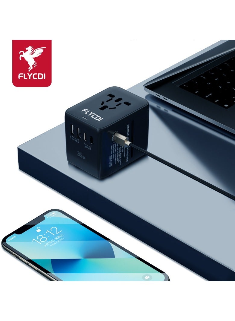 FLYCDI 35W Universal Travel Adapter | 5 Ports – 2× USB-A 12W, 2× USB-C 12W, 1× USB-C 35W Fast Charging | Compact & Portable - Image 2