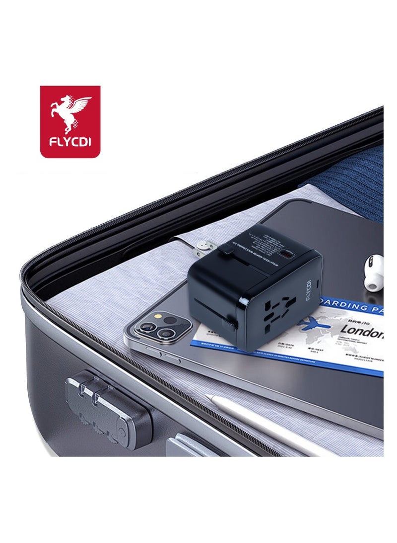 FLYCDI 35W Universal Travel Adapter | 5 Ports – 2× USB-A 12W, 2× USB-C 12W, 1× USB-C 35W Fast Charging | Compact & Portable - Image 3