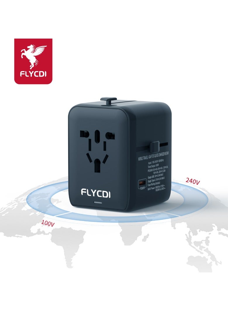 FLYCDI 35W Universal Travel Adapter | 5 Ports – 2× USB-A 12W, 2× USB-C 12W, 1× USB-C 35W Fast Charging | Compact & Portable - Image 1