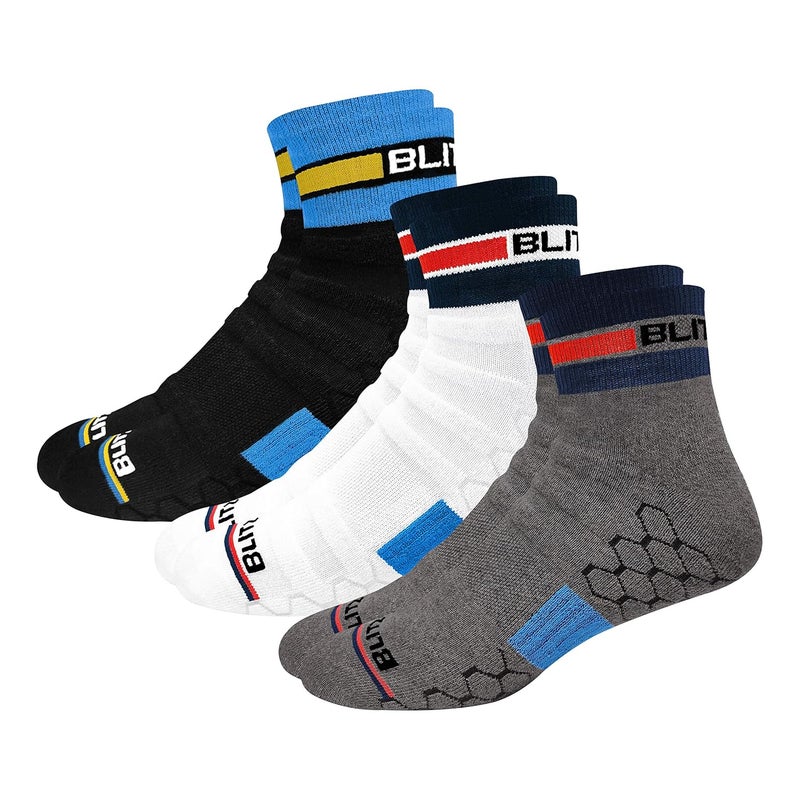 BLITZSOX Hi-Tech Performance Sports Socks for Men (Badminton, Running, Gym & Indoor Training), Pack of 3 - Image 1