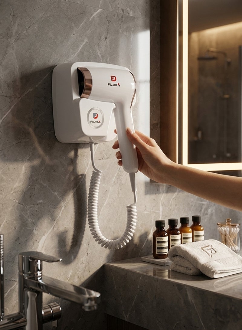 FUJIKA Hotel Hair Dryer – Fast Drying - Space-Saving - White/Silver - 1600W - FJK-1210 - Image 2