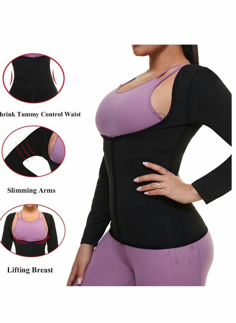 Generic Sauna Suit for Women Sweat Body Shaper Jacket Hot Waist Trainer Long Sleeve Zipper Shirt Workout Top - L  - Image 2