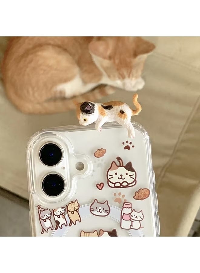Magnetic Case for iPhone 16, Cute Cat Cartoon Pattern 3D Cat Doll Phone Case, Slim Case Compatible with iPhone 16, TPU+PC Material Anti-Scratch Shockproof Protective Phone Fashion Cover Women Girls - Image 2