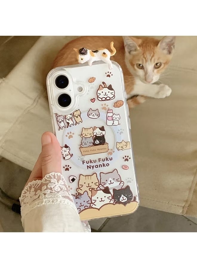 Magnetic Case for iPhone 16, Cute Cat Cartoon Pattern 3D Cat Doll Phone Case, Slim Case Compatible with iPhone 16, TPU+PC Material Anti-Scratch Shockproof Protective Phone Fashion Cover Women Girls - Image 4