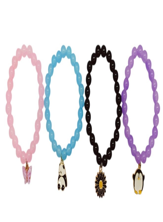 SUPER SOFTENER 4-Piece Set Bracelet Cute Floral Crystal Beaded Bracelets for Women;Girls ;Boys;Men - Fashion Charm Stretch Bracelets for Wear & Gift Giving (No Plating, Artificial Crystal) (Mix Bracelet Combo) - Image 1