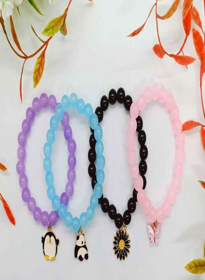 SUPER SOFTENER 4-Piece Set Bracelet Cute Floral Crystal Beaded Bracelets for Women;Girls ;Boys;Men - Fashion Charm Stretch Bracelets for Wear & Gift Giving (No Plating, Artificial Crystal) (Mix Bracelet Combo) - Image 2
